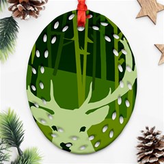 Forest Deer Tree Green Nature Oval Filigree Ornament (two Sides)