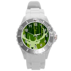 Forest Deer Tree Green Nature Round Plastic Sport Watch (l)