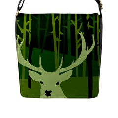 Forest Deer Tree Green Nature Flap Closure Messenger Bag (l)