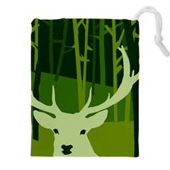 Forest Deer Tree Green Nature Drawstring Pouch (4xl) by HermanTelo