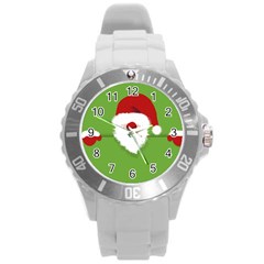 Santa Claus Hat Christmas Round Plastic Sport Watch (l) by Mariart