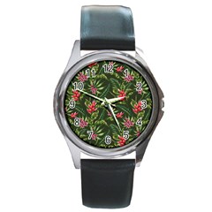 Tropical Flowers Round Metal Watch by goljakoff