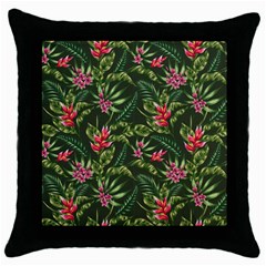 Tropical Flowers Throw Pillow Case (black) by goljakoff