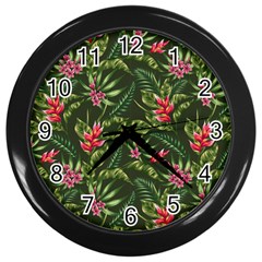 Tropical Flowers Wall Clock (black) by goljakoff