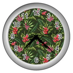 Tropical Flowers Wall Clock (silver) by goljakoff