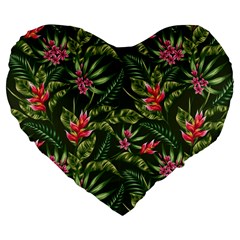 Tropical Flowers Large 19  Premium Flano Heart Shape Cushions by goljakoff