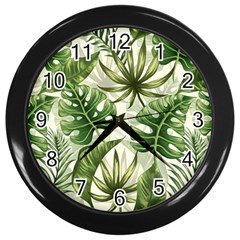 Green Leaves Wall Clock (black) by goljakoff