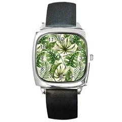 Green Leaves Square Metal Watch by goljakoff