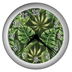 Green Leaves Wall Clock (silver) by goljakoff