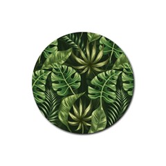 Green Leaves Rubber Coaster (round)  by goljakoff