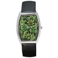 Green Leaves Barrel Style Metal Watch by goljakoff