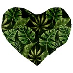 Green leaves Large 19  Premium Flano Heart Shape Cushions Front