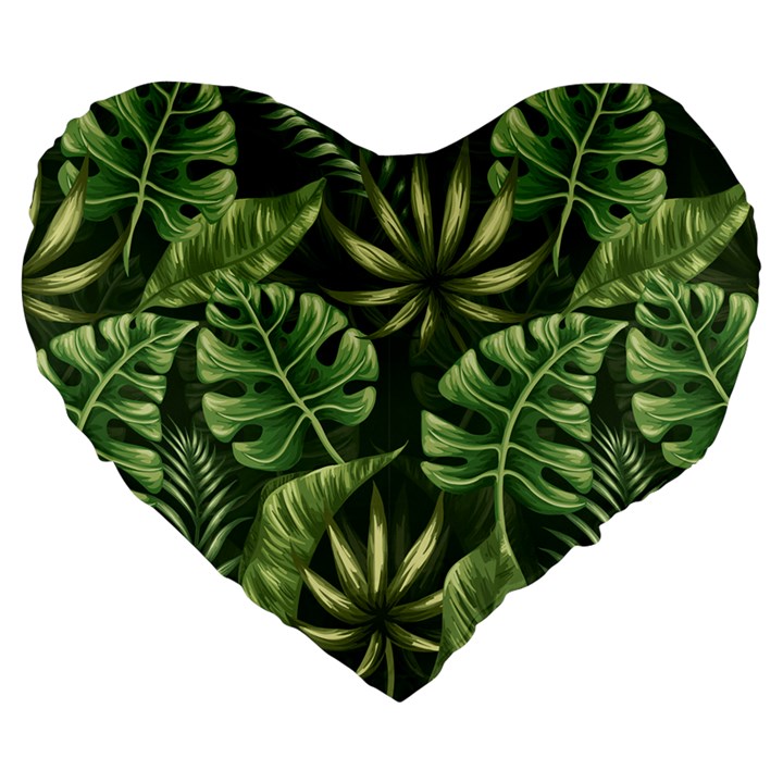 Green leaves Large 19  Premium Flano Heart Shape Cushions