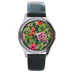 Tropical Flowers Round Metal Watch by goljakoff