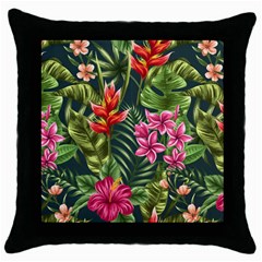 Tropical Flowers Throw Pillow Case (black) by goljakoff