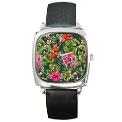 Tropical Flowers Square Metal Watch by goljakoff