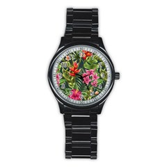 Tropical Flowers Stainless Steel Round Watch by goljakoff