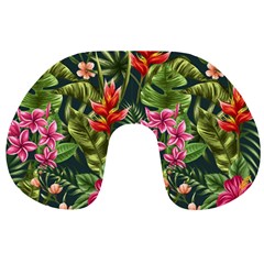 Tropical Flowers Travel Neck Pillow by goljakoff