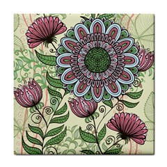 Flower Mandala Tile Coaster by goljakoff