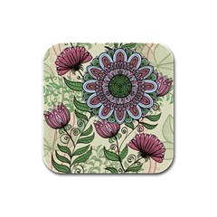 Flower Mandala Rubber Square Coaster (4 Pack)  by goljakoff