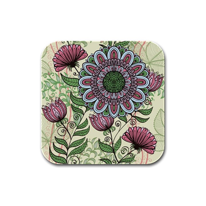 Flower mandala Rubber Square Coaster (4 pack) 