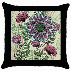 Flower Mandala Throw Pillow Case (black) by goljakoff