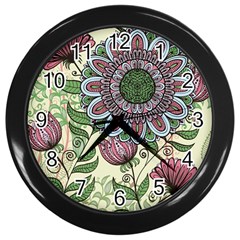 Flower Mandala Wall Clock (black) by goljakoff