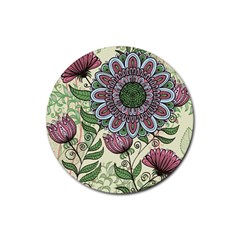 Flower Mandala Rubber Round Coaster (4 Pack)  by goljakoff