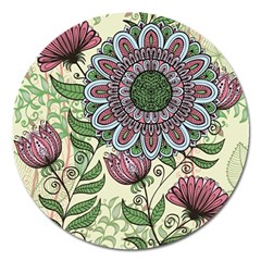 Flower Mandala Magnet 5  (round) by goljakoff