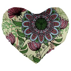 Flower Mandala Large 19  Premium Heart Shape Cushions by goljakoff