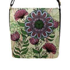 Flower Mandala Flap Closure Messenger Bag (l) by goljakoff