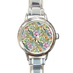 Peacock pattern Round Italian Charm Watch Front