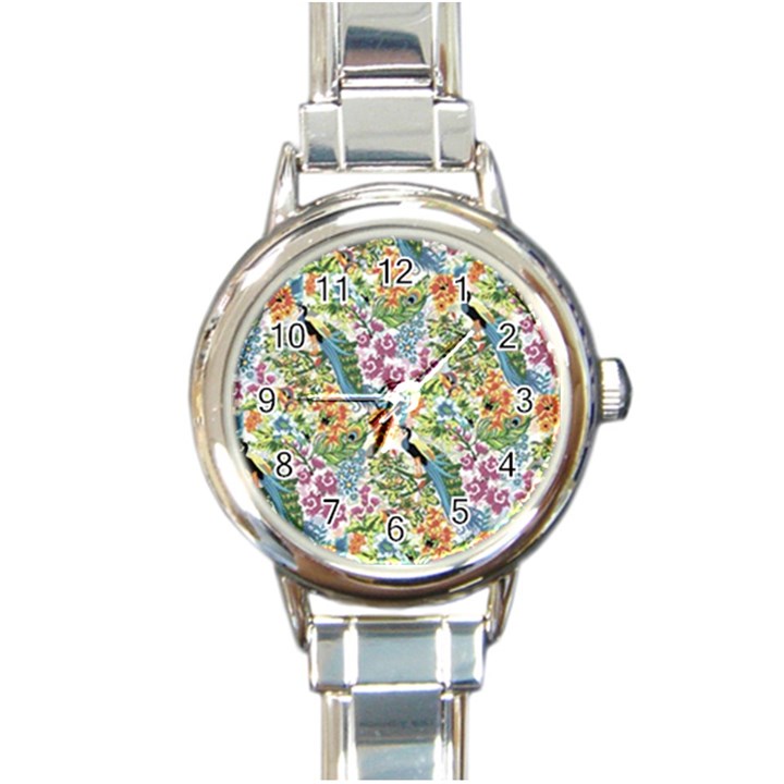 Peacock pattern Round Italian Charm Watch