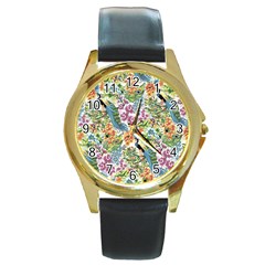 Peacock Pattern Round Gold Metal Watch by goljakoff