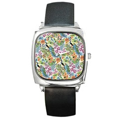 Peacock Pattern Square Metal Watch by goljakoff