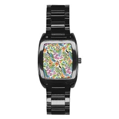 Peacock Pattern Stainless Steel Barrel Watch by goljakoff