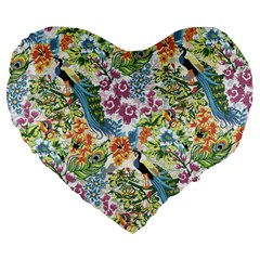 Peacock Pattern Large 19  Premium Flano Heart Shape Cushions by goljakoff