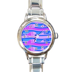 Fish Texture Blue Violet Module Round Italian Charm Watch by HermanTelo