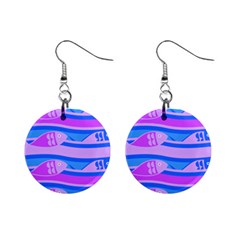 Fish Texture Blue Violet Module Mini Button Earrings