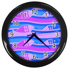 Fish Texture Blue Violet Module Wall Clock (black) by HermanTelo