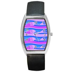 Fish Texture Blue Violet Module Barrel Style Metal Watch