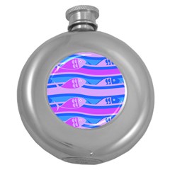 Fish Texture Blue Violet Module Round Hip Flask (5 Oz)