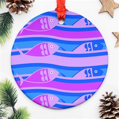 Fish Texture Blue Violet Module Round Ornament (two Sides)