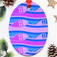 Fish Texture Blue Violet Module Oval Ornament (two Sides) by HermanTelo