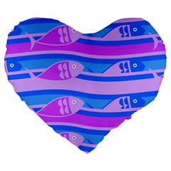 Fish Texture Blue Violet Module Large 19  Premium Heart Shape Cushions