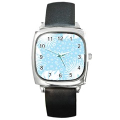 Flower Illustrations Square Metal Watch