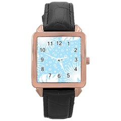 Flower Illustrations Rose Gold Leather Watch 