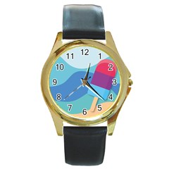 Ice Summer Beach Sea Dessert Round Gold Metal Watch by HermanTelo