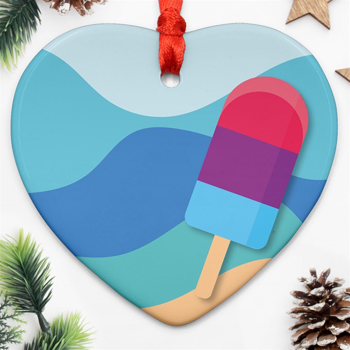 Ice Summer Beach Sea Dessert Heart Ornament (Two Sides)