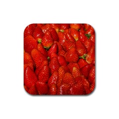 Colorful Strawberries At Market Display 1 Rubber Coaster (square)  by dflcprintsclothing